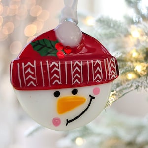 Christmas ornament, Christmas decoration, tree decoration, snowman. Glass fusion, fusing glass, Christmas