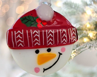 Weihnachtsschmuck, Weihnachtsdekoration, Dekoration für Baum, Schneemann. Fusingglas, Fusingglas, Weihnachten