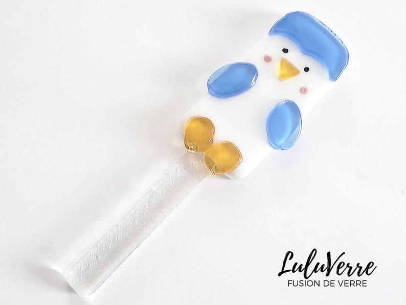 Decorative piquet made in Quebec laminated glass penguin ornament Luluverre/'s handmade creation Fusing glass