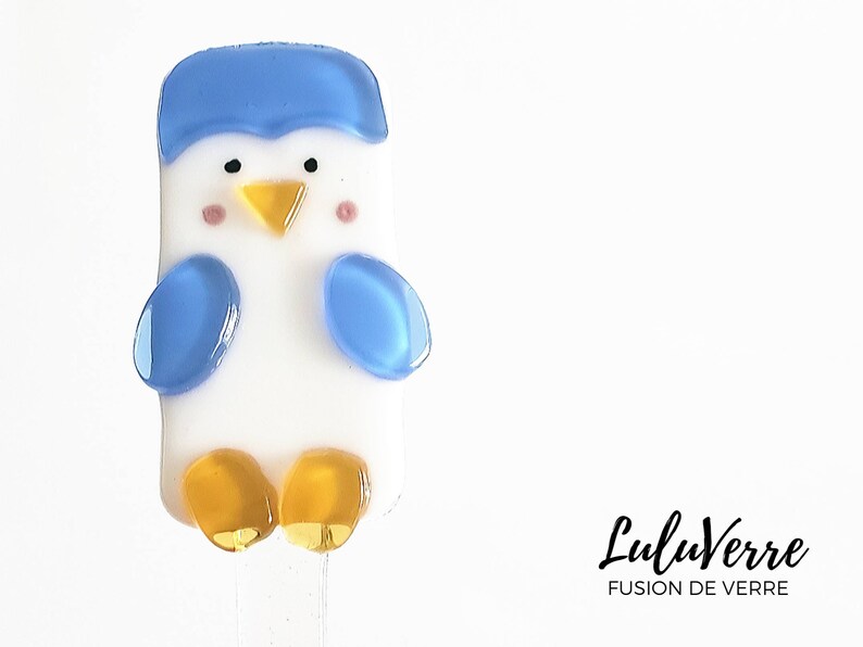 Decorative piquet made in Quebec laminated glass penguin ornament Luluverre/'s handmade creation Fusing glass