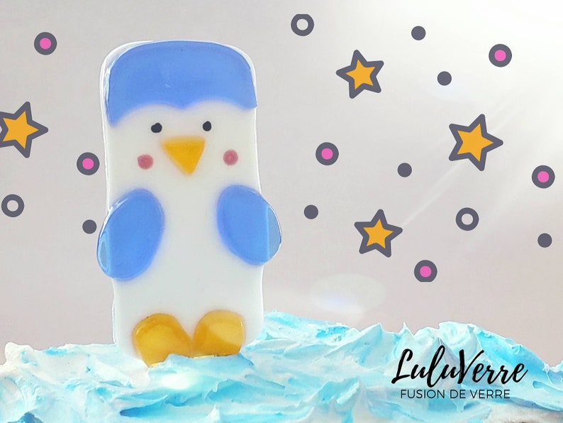 Decorative piquet made in Quebec laminated glass penguin ornament Luluverre/'s handmade creation Fusing glass
