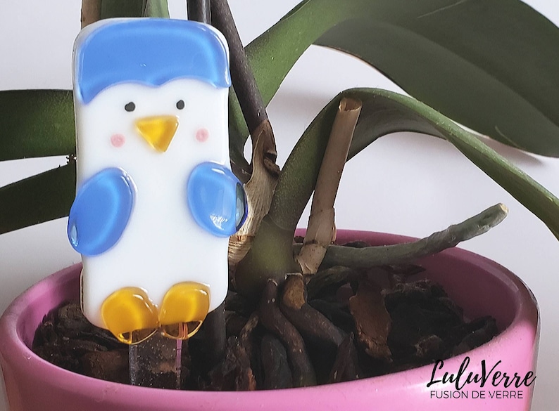 Decorative piquet made in Quebec laminated glass penguin ornament Luluverre/'s handmade creation Fusing glass