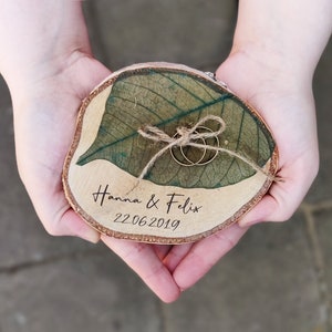 Wooden Ring Birch Discs Pillow Alternative rustic Wedding Vintage Boho Ring Holder Decoration Accessories Braided Wedding Band Guestbook image 1