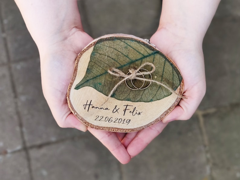 Wooden Ring Birch Discs Pillow Alternative rustic Wedding Vintage Boho Ring Holder Decoration Accessories Braided Wedding Band Guestbook image 1