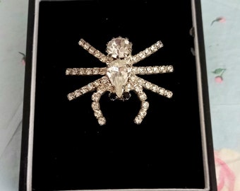 Vintage Crystal Spider Brooch - Diamond Cut Crystal Spider Brooch 1970's