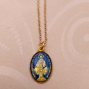 Miraculous Medal- Blue Enamel Miraculous Medal Necklace - Catholic Medal - Protection Medal