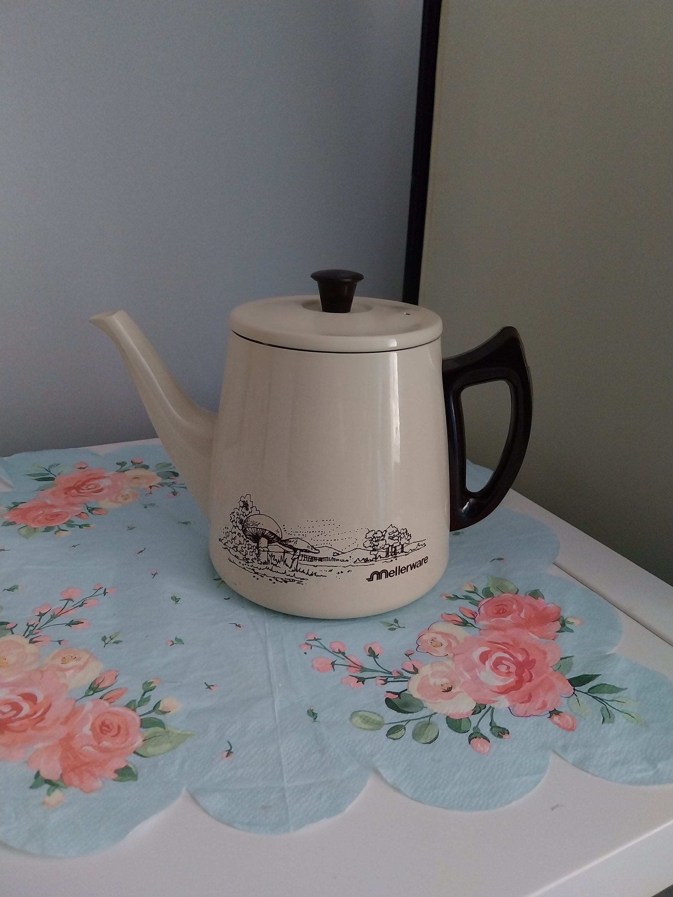 Rare Vintage Teapot Vintage Mushroom Metal Enamel Teapot Etsy