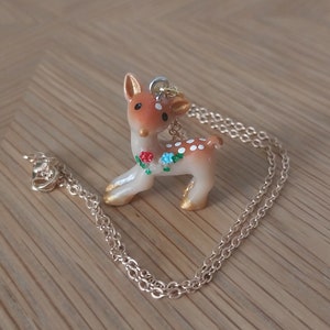 Kitsch Bambi Necklace - Deer / Fawn Handmade Pendant Necklace With 16 inch Gold Tone Chain