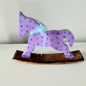 Wooden Rocking Horse Ornament - Hand Painted Wooden Rocking Horse Ornament - Nursery Decor