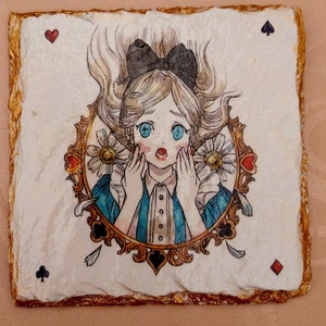 Alice in Wonderland Slate Coaster - Unique Hand-decorated Alice in Wonderland Coaster