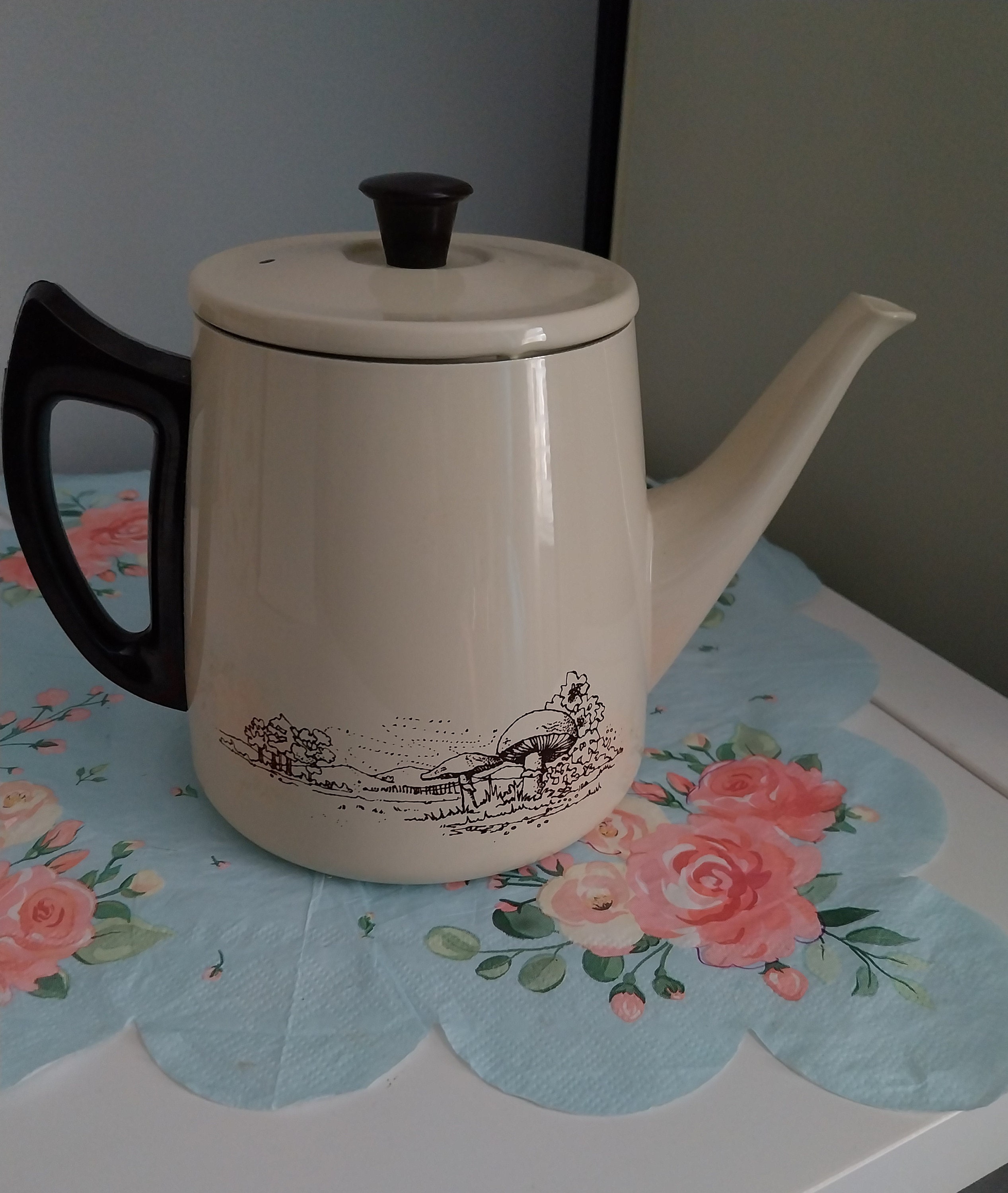 Rare Vintage Teapot Vintage Mushroom Metal Enamel Teapot Etsy