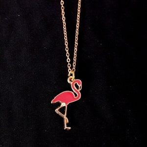 Pink Flamingo Necklace, Handmade Flamingo Charm Necklace With Gold Chain