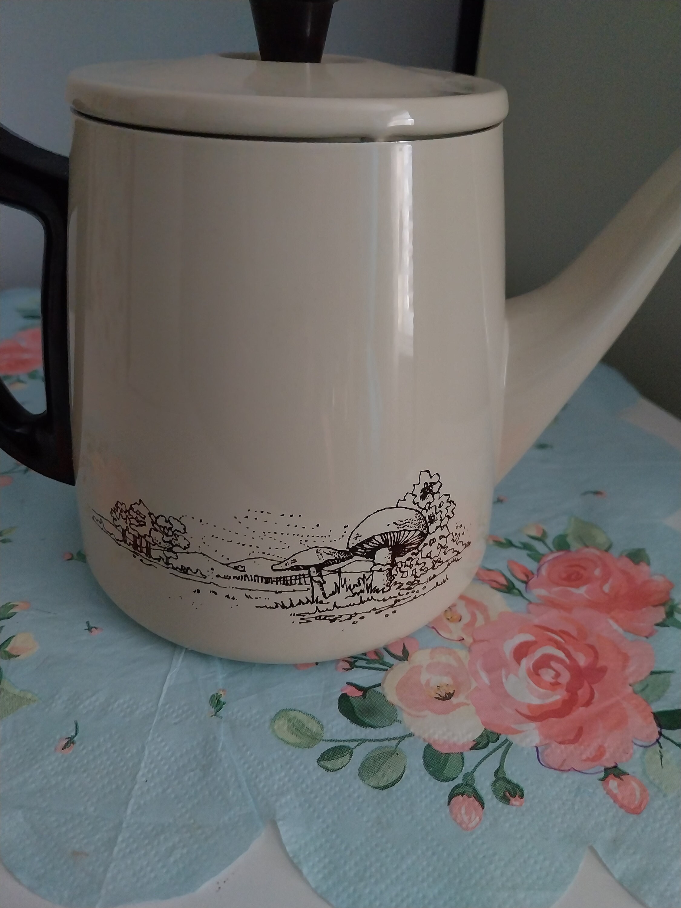 Rare Vintage Teapot Vintage Mushroom Metal Enamel Teapot Etsy