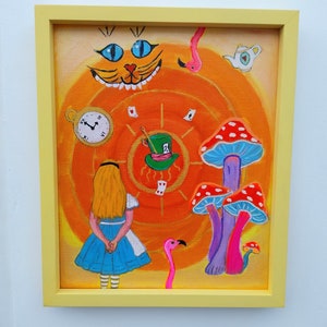Alice in Wonderland Art - Alice in Wonderland Original Painting On Canvas-  Framed Canvas Alice in Wonderland Psychedelic Painting
