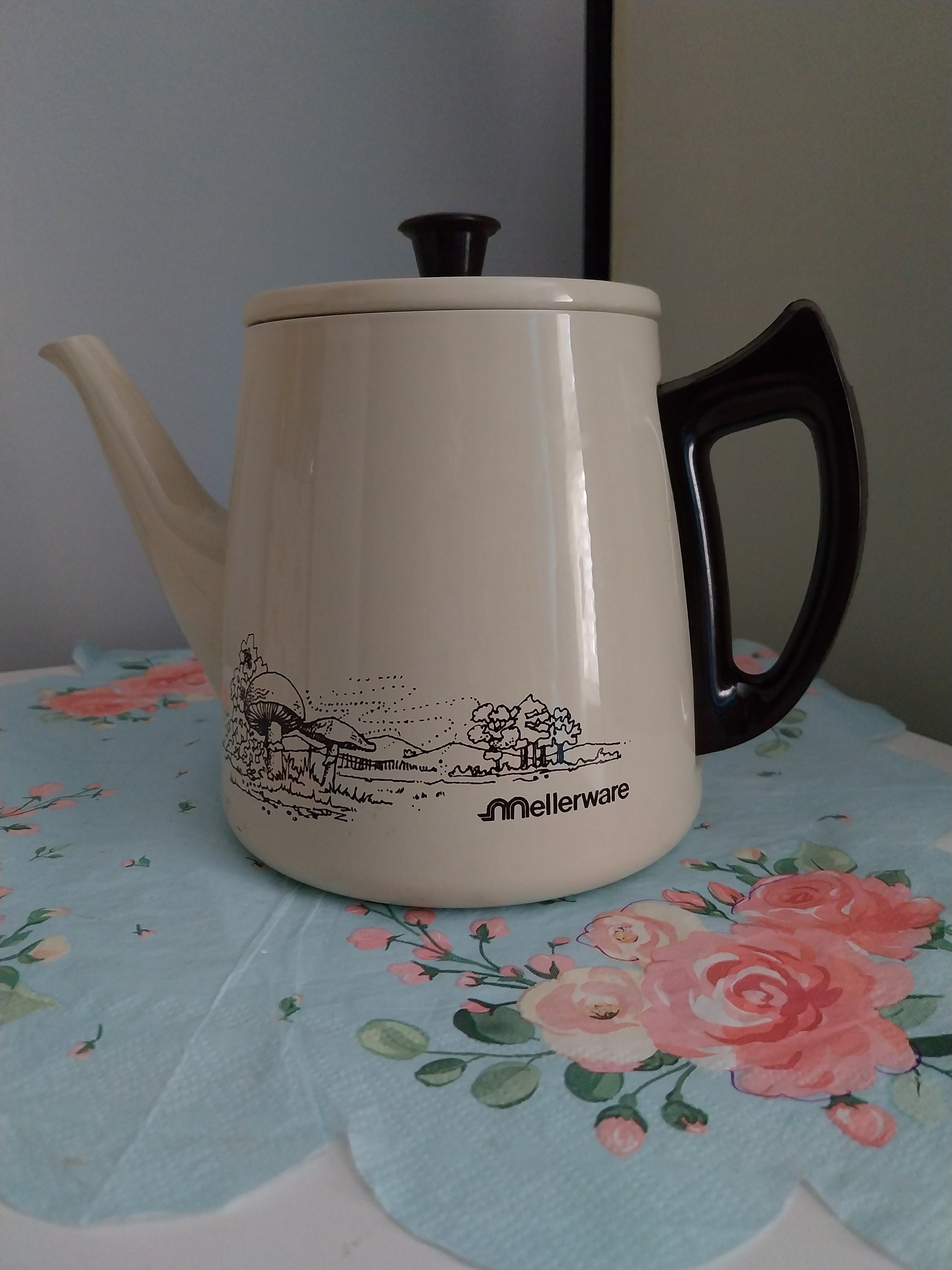 Rare Vintage Teapot Vintage Mushroom Metal Enamel Teapot Etsy