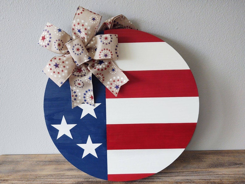 American Flag Door Hanger Patriotic Decor Flag Door Sign Etsy