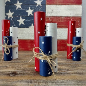 Wooden Firecrackers, 4th of July Decor,  Mini Wood Fireworks, Tiered Tray Decor, Faux Firecrackers, Patriotic Decor