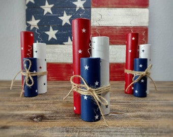 Wooden Firecrackers, 4th of July Decor,  Mini Wood Fireworks, Tiered Tray Decor, Faux Firecrackers, Patriotic Decor