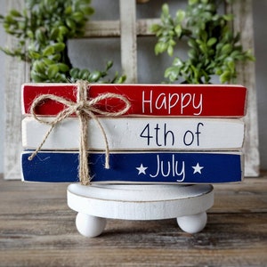 Patriotic Mini Book Stack, Tiered Tray Decor, Happy 4th of July, Farmhouse Book Bundle, Shelf Sitter, 4th of July Decor