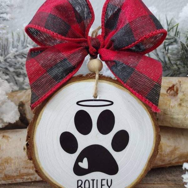 Pet Memorial Ornament, Wood Slice Ornament, Custom Pet Ornament, Dog Keepsake, Farmhouse Ornament, Pet Remembrance Ornament, Pet Loss.