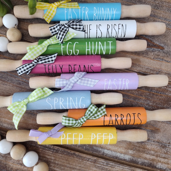 Easter Decor Mini Rolling Pins, Tier Tray Decor, Spring Table Centerpiece, Rae Dunn Inspired Farmhouse, Lent gifts, Hello Spring,