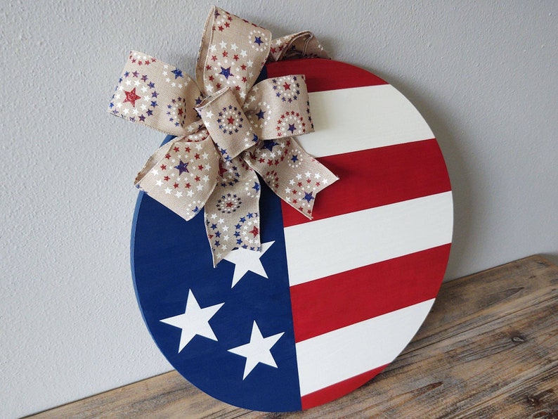 American Flag Door Hanger Patriotic Decor Flag Door Sign Etsy
