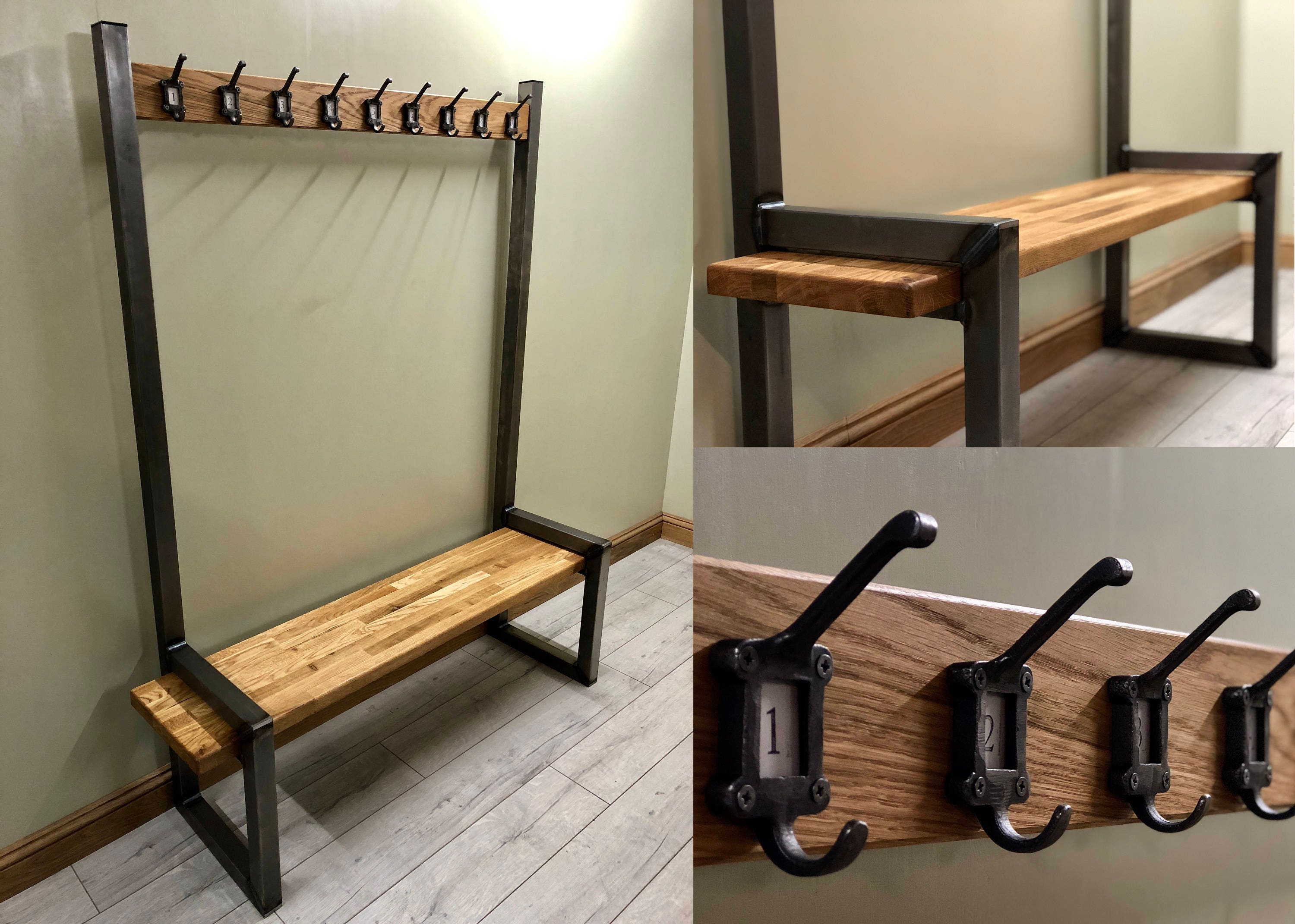 Industrial Hallway Steel Bench With Shoe Boot Storage Underneath