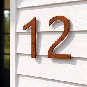 Numéro de maison flottant en acier Corten, plaque de maison personnalisée, numéros de porte, lettres