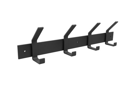 Steel Coat Rack, Rail With Double Hooks, Modern Industrial Farmhouse Hook,  Metal, Black, Grey or Bronze Powder Coated. 