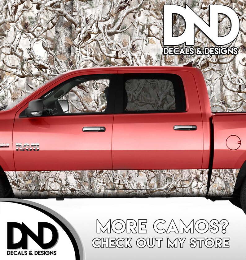 Camo Buck Skull Snowy Rocker Panel Wrap Graphic Decal Kit Truck Snow Camouflage