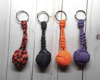Paracord Monkey Fist Keychain Cordon Avec 1/" Acier Roulement Burnt Orange