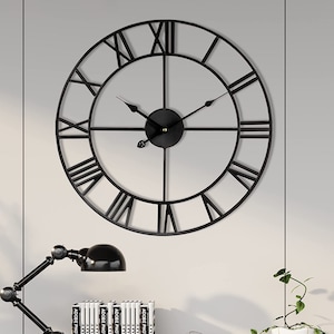 Large Wall Clock Metal Retro Roman Numeral Clock Modern Round Wall Clocks Almost Silent Easy to Read for Living Room Home Kitchen Decor