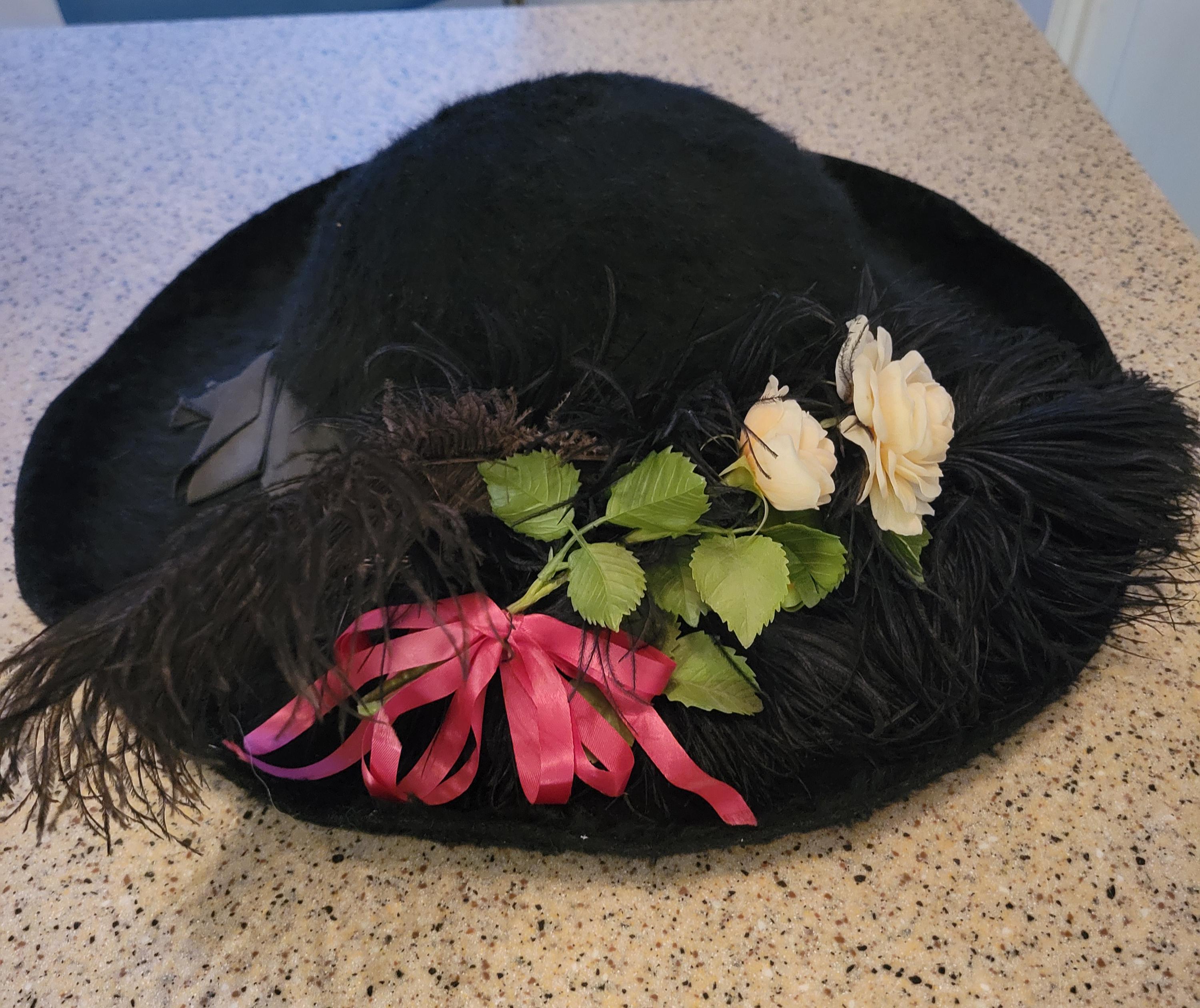 Patricia Underwood Cloche Satin Flowers Felt Wool Hat/Hepburn Stye Cloche Hat Fascinator - Etsy main image 2