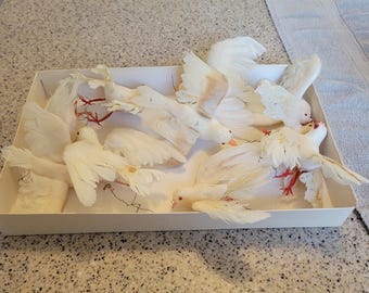 Lote de 10 adornos de plumas de fieltro de paloma vintage MCM