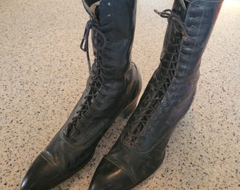 Lacrosse Boot Co Edwardian Victorian Antique Leather Womens Lace Up Boots