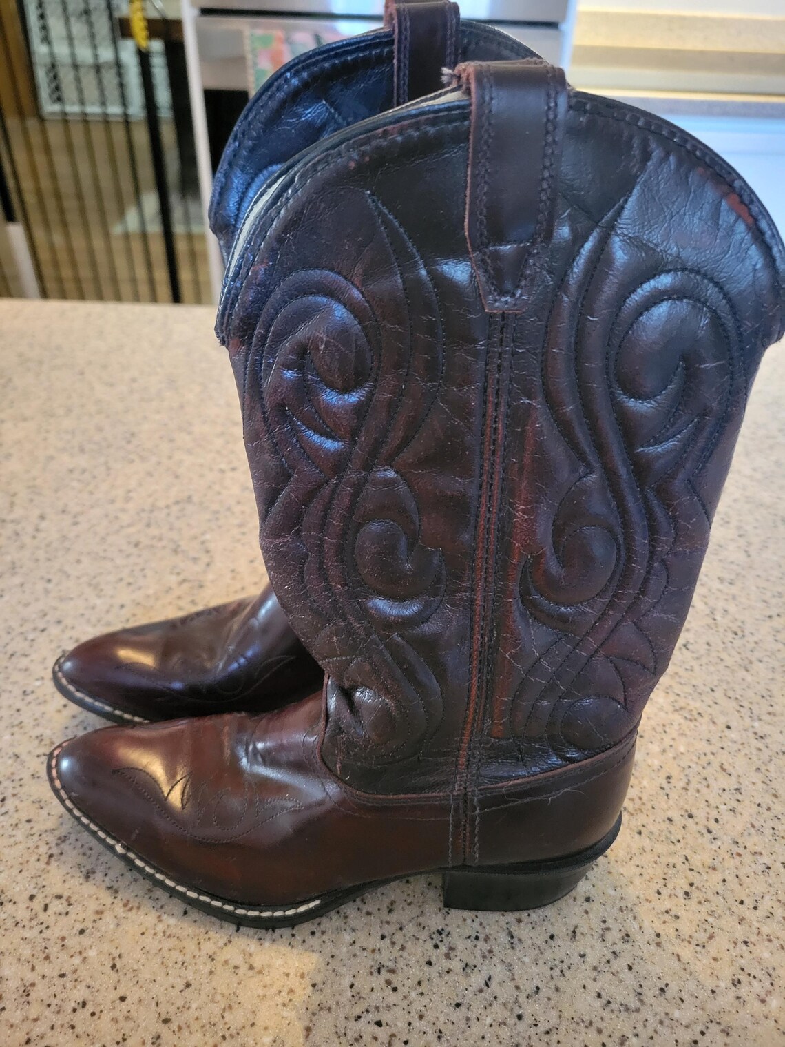 Mens SZ 5.5 Leather Acme Cowboy Boots Red, foto 2 di 5
