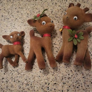 MCM Vintage Flocked Deer Set (3)