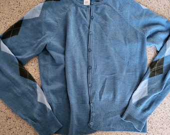 Pendleton SZ L womans blue Argyle vintage wool cardigan