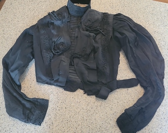 Antikes Edwardian viktorianisches schwarzes Mourning Antique Womens Jacket Top