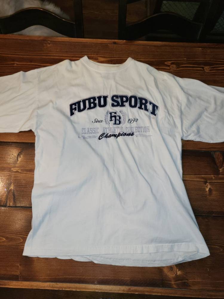 T-shirt Vintage Fubu XCII Gris Taille XL – Années 90 Y2K, Coton, Brodé