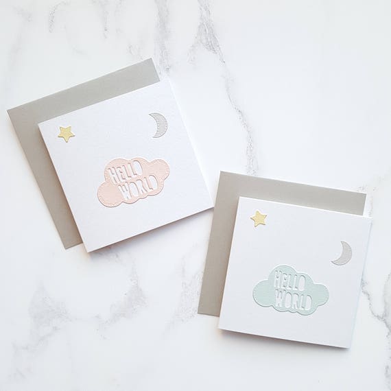 Hello World Handmade Card New Baby Card Baby Shower Card Etsy