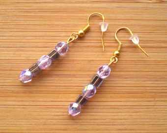Dangle Drop Stud Stainless Steel Earrings Neutral Purple Mauve Sparkle Resin Gifts for Her