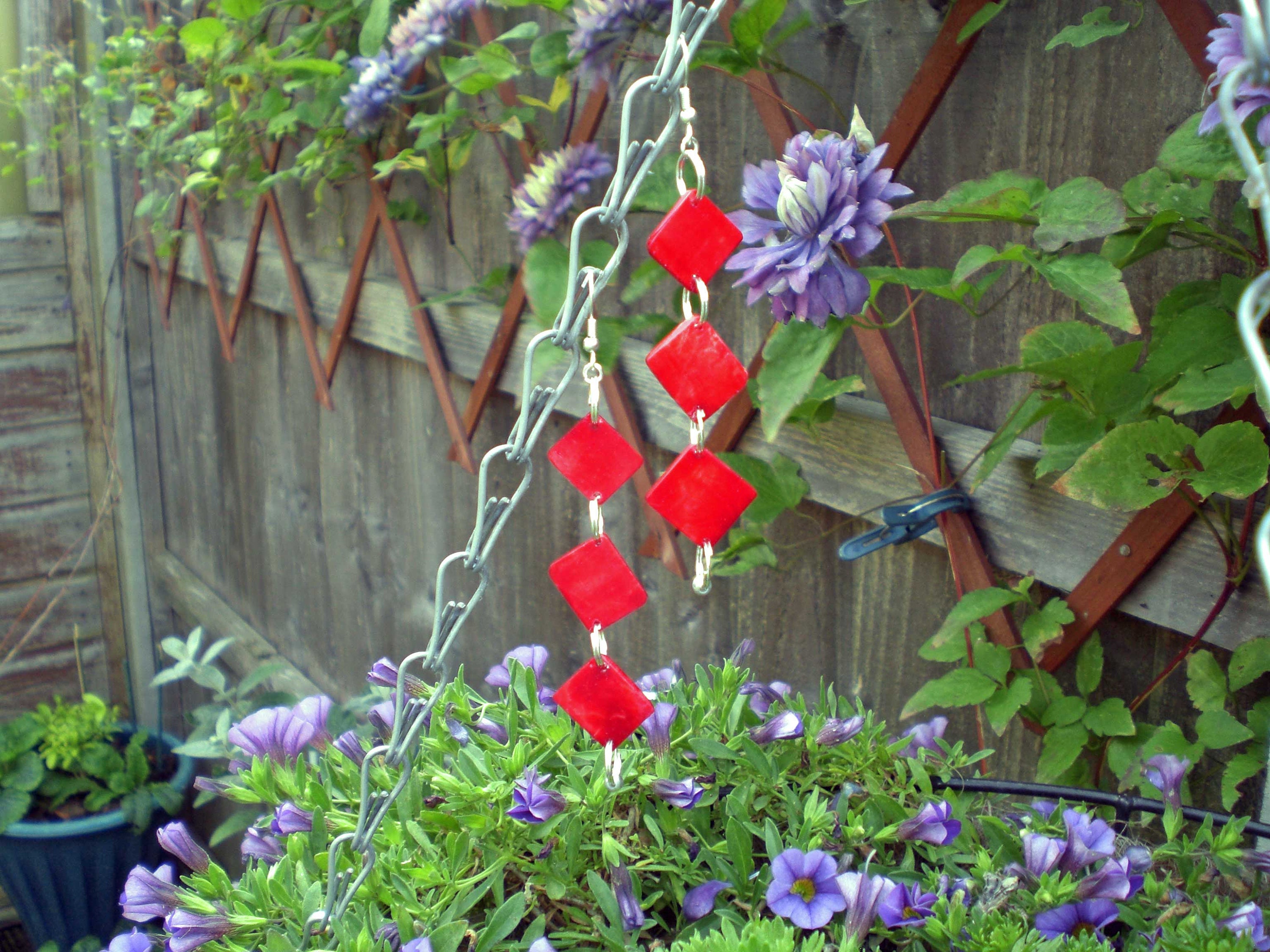 Red and Silver Dangle Earrings, Handmade Drop Earrings With Red Acrylic