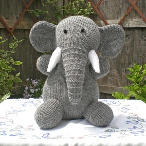 Knitted Elephant Toy, UKCA and CE Tested, Machine Washable, Handmade Baby Shower Gift or Children's Present image 1