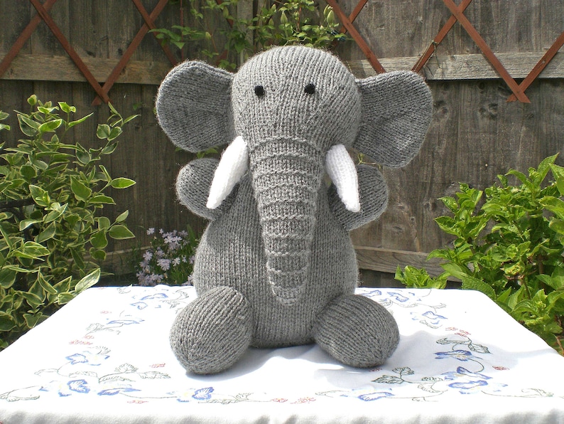 Knitted Elephant Toy, UKCA and CE Tested, Machine Washable, Handmade Baby Shower Gift or Children's Present image 1