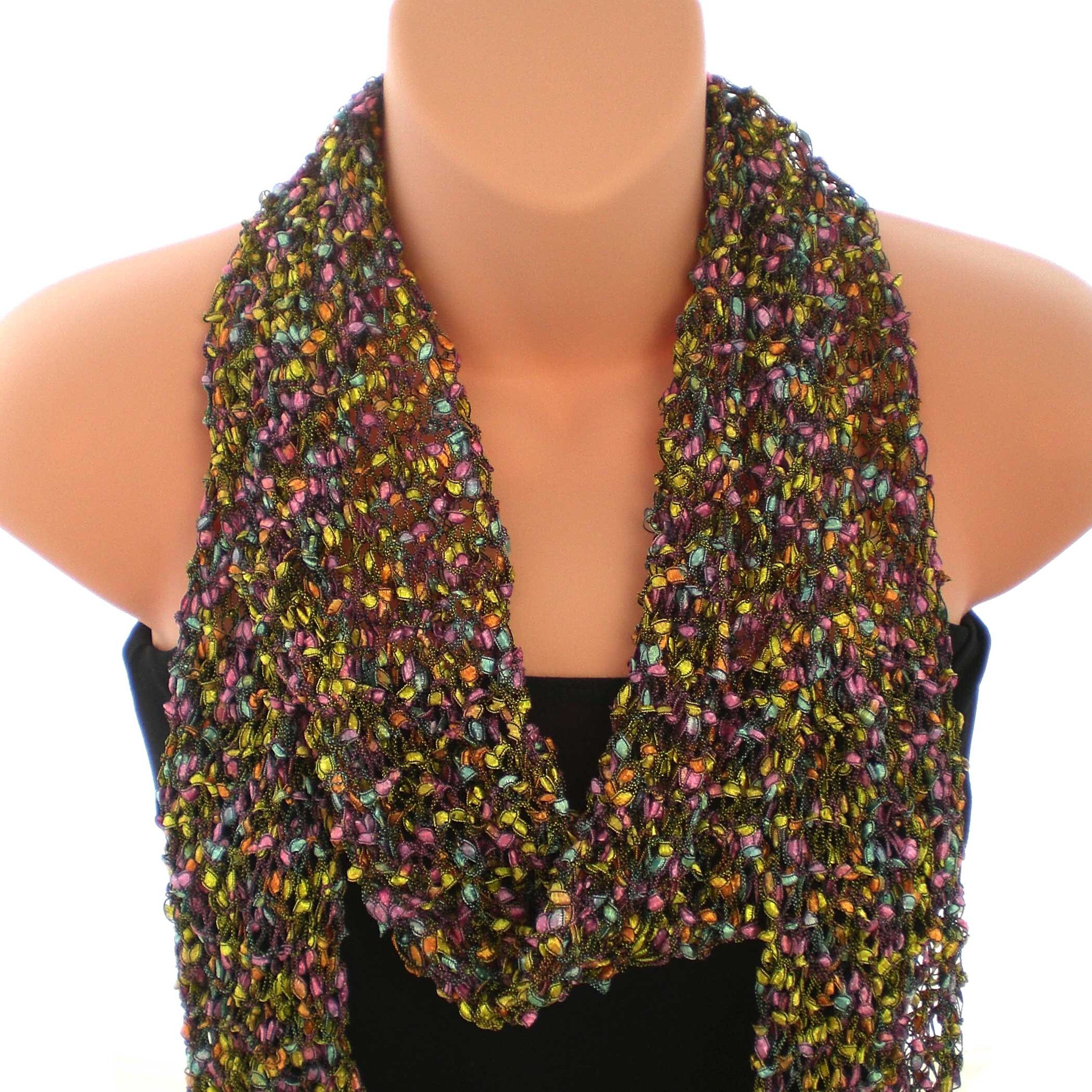 Multicolour Knitted Ladder Yarn Scarf Yellow Pink and Blue Etsy UK