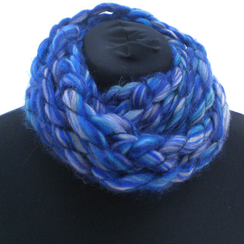 Blue and Grey Infinity Scarf Neck Warmer With Crochet Flower Etsy UK