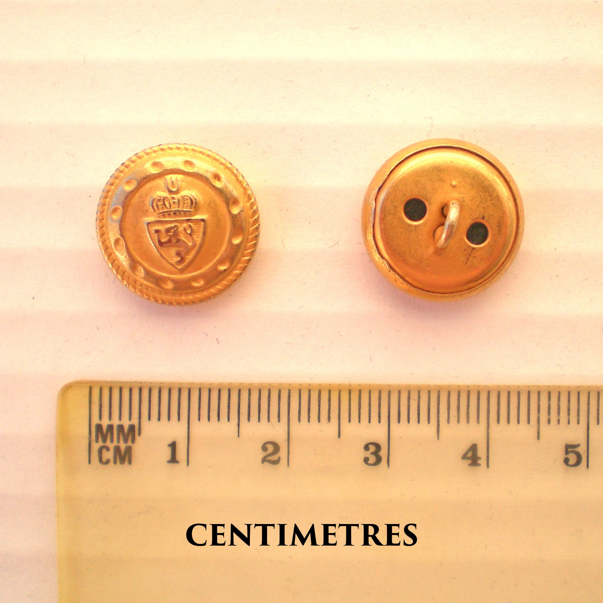 Vintage Military Gold Shank Buttons, 15mm 5/8in, Set of Six Hollow