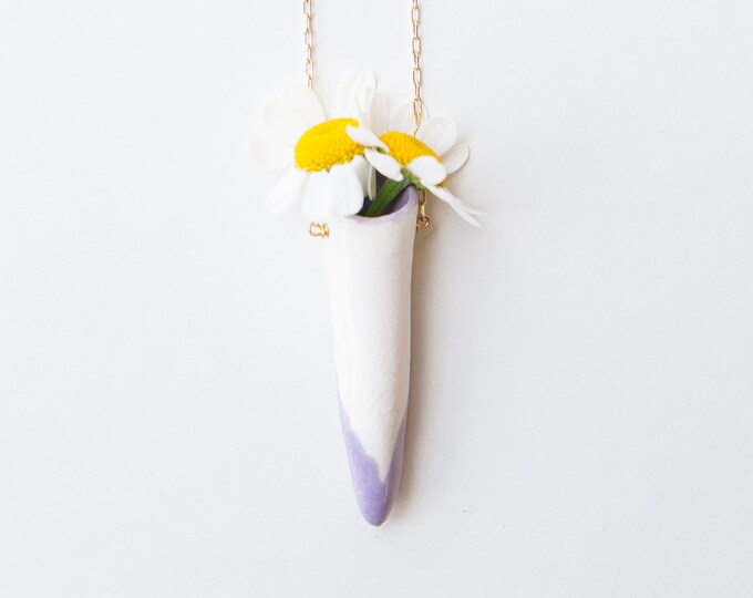 Purple and White Ceramic Fresh Flower Vase Necklace Etsy