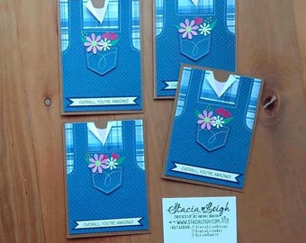 Four-Pack of Denim Overall Notecards with Envelopes | Any Occasion Cards